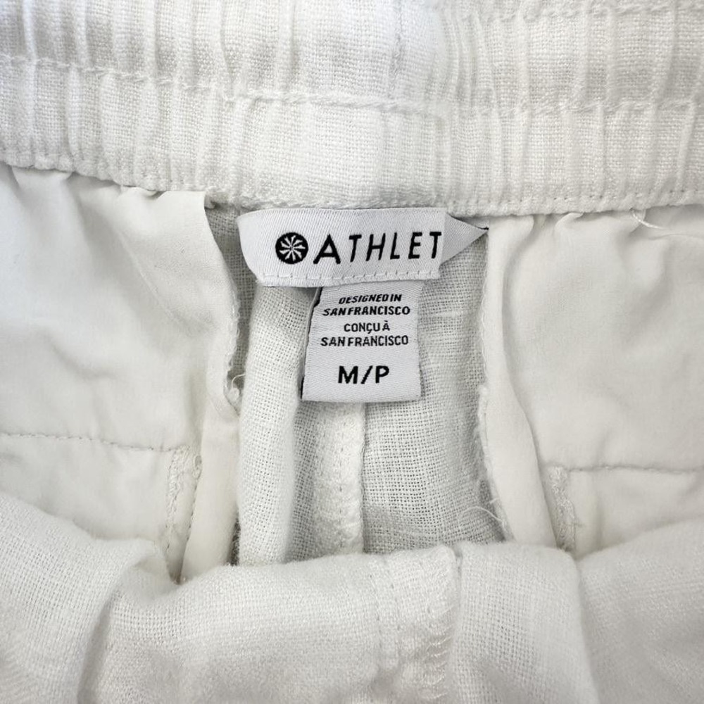 Athleta Pants Womens Medium Petite White Linen Retreat Elastic Waist Straight - Picture 3 of 8